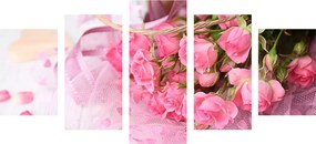 Ρομαντικό ροζ μπουκέτο τριαντάφυλλα εικόνας 5 τμημάτων