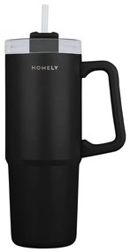 Θερμός Ανοξείδωτος Straw Tumbler 14x8,8x22,5εκ.-900ml Homely Midnight Black Estia 01-34498