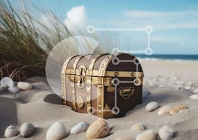 Intra Συλλεκτικό Ξύλινο Παζλ Plywood 4mm - Ξύλινο σεντούκι θησαυρού στην αμμώδη παραλία Σε Ξύλινο Κουτί - Διαστάσεις: 10x10 cm – 25 κομμάτια