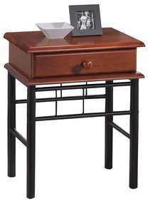 WOODWELL Ε8027FLORA Κομοδίνο Μέταλλο Βαφή Μαύρο, Ξύλο Καρυδί 33x45x59cm Ε8027