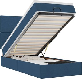 vidaXL Οθωμανικό κρεβάτι με στρώμα &amp; LEDs Μπλε 90x190cm ύφασμα