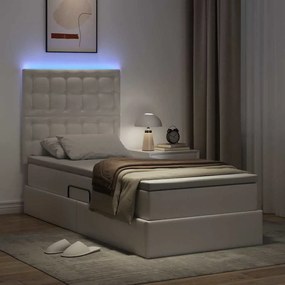 vidaXL Κρεβάτι με αποθηκευτικό χώρο και LED Καθαρό Λευκό 100 x 200 cm