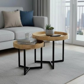 Τραπέζι σαλονιού Kelly σετ 2τεμ μασίφ ξύλο φυσικό-μαύρο 50x50x40 εκ.