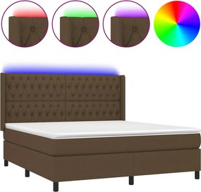 vidaXL Κρεβάτι Boxspring με Στρώμα &amp; LED Σκ.Καφέ 160x200εκ. Υφασμάτινο