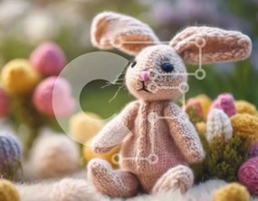 Intra Συλλεκτικό Ξύλινο Παζλ Plywood 4mm - Πλεκτό λαγουδάκι σε πολύχρωμα λουλούδια Σε Ξύλινο Κουτί - Διαστάσεις Puzzle: 10x10 cm – 25 κομμάτια