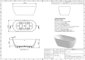 Acrilan Evelyn White Gloss - Μπανιέρα Ελεύθερης Τοποθέτησης 165x80 εκ.