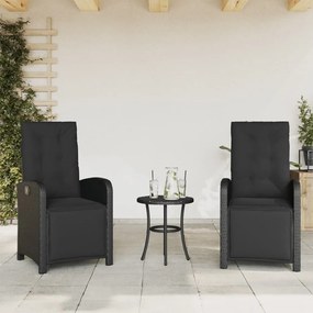 Καρέκλες Κήπου Ανακλινόμενες 2 τεμ Μαύρο Συνθ. Ρατάν &amp; Υποπόδιο - Μαύρο