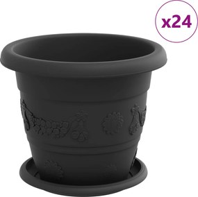 vidaXL Γλάστρες φυτών 24 pcs Μαύρο Ø 22 x 18 εκ Πλαστικό
