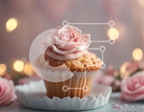 Intra Συλλεκτικό Ξύλινο Παζλ Plywood  4mm - Frosted Cupcake με ροζ τριαντάφυλλα Σε Ξύλινο Κουτί - Διαστάσεις: 10x10 cm – 25 κομμάτια
