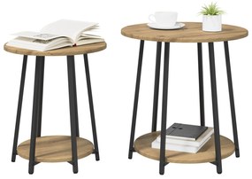 vidaXL Σετ Τραπεζάκι Πλευράς  2 Τεμαχίων σε Artisan Oak με Engineered Wood και Μέταλλο