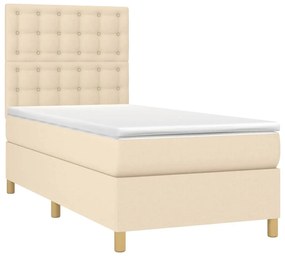 vidaXL Κρεβάτι Boxspring με Στρώμα &amp; LED Κρεμ 100x200 εκ. Υφασμάτινο