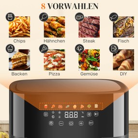 HOMCOM Φριτέζα Αέρος, Air Fryer, 8 Προγράμματα, 8 λίτρα, Οθόνη LED, Μαύρο