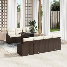 vidaXL Set Καναπέ Κήπου 8 Τεμαχίων με Μαξιλάρια Καφέ Ρατάν
