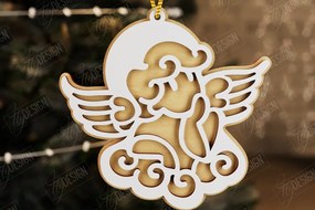 Σετ των 2 Intra απο ξύλο plywood 3mm-4mm πάχος Χριστουγεννιάτικος Άγγελος | Παιχνίδι Χριστουγεννιάτικου Δέντρου|CNC Δίασταση 15x15 cm INTRAFABR-107180046