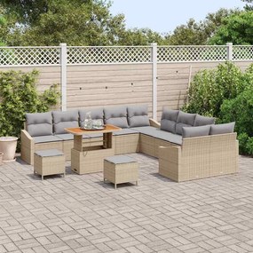 vidaXL Σετ Καναπέ Κήπου με μαξιλάρι 13 pcs Μπεζ Πολυ ράταν