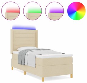 vidaXL Box Spring Bed με Mattress & LED Κρεμ 90x200 εκ. Ύφασμα