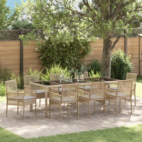 vidaXL Σέτ φαγητού για κήπο 9 pcs Μπεζ 250 x 100 x 75 cm