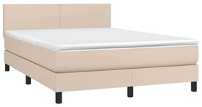 vidaXL Κρεβάτι Boxspring Στρώμα&amp;LED Καπουτσίνο 140x190 εκ. Συνθ. Δέρμα