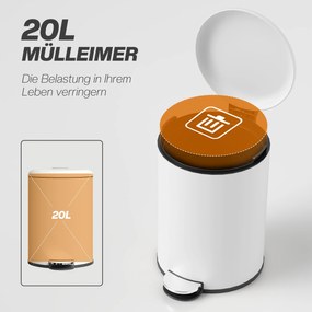 HOMCOM Κάδος Απορριμμάτων 20L, με Πεντάλ, Εσωτερικός Κάδος, Ανθεκτικός σε Δακτυλικά Αποτυπώματα, Αθόρυβο Κλείσιμο, Κρεμ Λευκό