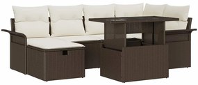 vidaXL Σετ Καναπέ Κήπου με μαξιλάρι 7 pcs Καφέ Πολυ ράταν
