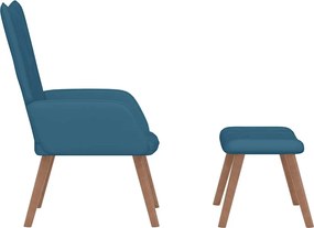 vidaXL Πολυθρόνα Relax Μπλε Βελούδινη με Σκαμπό