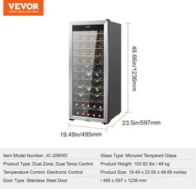 VEVOR 80-Bottle Wine Cooler Dual Zone Freestanding Refrigerator LED Light Lock