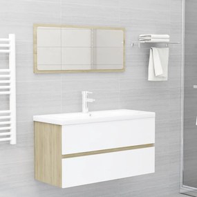 vidaXL Ντουλάπι Νιπτήρα Λευκό/Sonoma Δρυς 90x38,5x45 εκ. Μοριοσανίδα