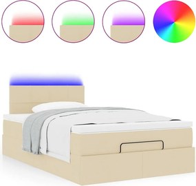 vidaXL Οθωμανικό κρεβάτι με στρώμα &amp; LEDs Cream 120x200cm ύφασμα