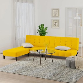vidaXL Καναπές Κρεβάτι Διθέσιος με Υποπόδιο Κίτρινος Βελούδινος