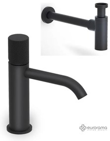 Eurorama Eletta Tecno Black Matt Χαμηλή Μπαταρία Νιπτήρα με Βαλβίδα Νιπτήρα clic-clac+ Σιφών