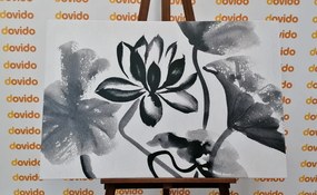 Εικόνα ακουαρέλα λουλούδι λωτού σε ασπρόμαυρο σχέδιο