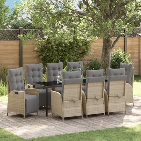 vidaXL Σετ Δείπνου Κήπου 9 Τεμαχίων  σε Μπεζ Poly Rattan