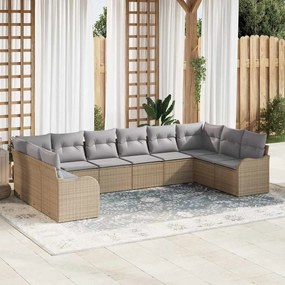 vidaXL Σετ Καναπέ Κήπου με μαξιλάρι 10 pcs Μπεζ Πολυ ράταν