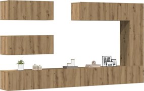 vidaXL Σετ ντουλαπιών τηλεόρασης 7 τεμαχίων Επιτοίχιο Τεχνικής Δρυς