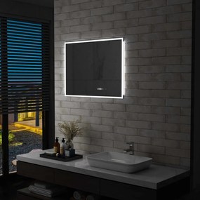 Καθρέφτης Μπάνιου με LED/Αισθητήρα Αφής και Οθόνη Ώρας 80x60εκ. - Ασήμι