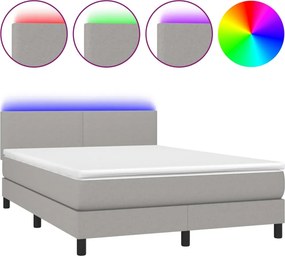 vidaXL Κρεβάτι Boxspring με Στρώμα &amp; LED Αν.Γκρι 140x200 εκ Υφασμάτινο