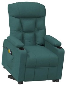vidaXL Πολυθρόνα Μασάζ Ανάκλιση Σκούρο Πράσινο Υφασμάτινη