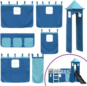 vidaXL Κουκέτα με Τσουλήθρα και Κουρτίνες Μπλε 90x200 εκ.