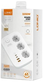 Ldnio Πολύπριζο 3 Θέσεων με Διακόπτη και 4 USB Λευκό SE3436