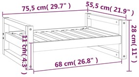 Κρεβάτι Σκύλου Γκρι 75,5x55,5x28 εκ. από Μασίφ Ξύλο Πεύκου - Γκρι