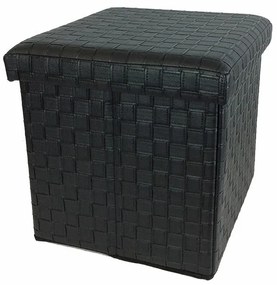 Σκαμπό Με Αποθηκευτικό Χώρο Μαύρο Δέρμα 38x38x38cm