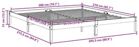 Πλαίσιο Κρεβατιού Μακρύ Χωρίς Στρώμα 200x210 εκ Μασίφ Πεύκο - Καφέ