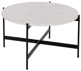 COFFEE TABLE  MDF WHITE MARBLE TABLETOP-BLACK METAL BASE Φ80x45Hcm.