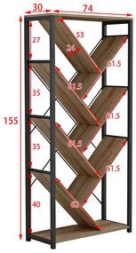 Βιβλιοθήκη Alex pakoworld καρυδί-μαύρο 74x30x153εκ (1 τεμάχια)