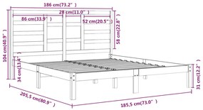 vidaXL Πλαίσιο Κρεβατιού Λευκό 180 x 200 εκ. Μασίφ Ξύλο Super King