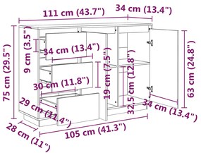 Μπουφές με Συρτάρια Λευκός 111x34x75 εκ. από Μασίφ Ξύλο Πεύκου - Λευκό