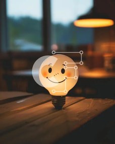 Intra Συλλεκτικό Ξύλινο Παζλ Plywood 4mm - Λάμπα Smiley Face σε ξύλινο τραπέζι σε σκοτεινό δωμάτιο Σε Ξύλινο Κουτί - Διαστάσεις: 10x10 cm – 25 κομμάτια