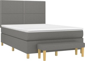 vidaXL Κρεβάτι Boxspring με Στρώμα Σκούρο Γκρι 140x190 εκ. Υφασμάτινο