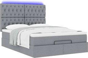 vidaXL Οθωμανικό κρεβάτι με στρώμα &amp; LEDs Ανοιχτό γκρι ύφασμα