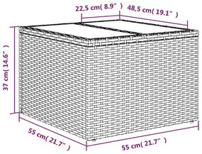 Τραπέζι Κήπου με Γυάλινη Επιφάνεια Γκρι 55x55x37 εκ. Συνθ Ρατάν - Γκρι